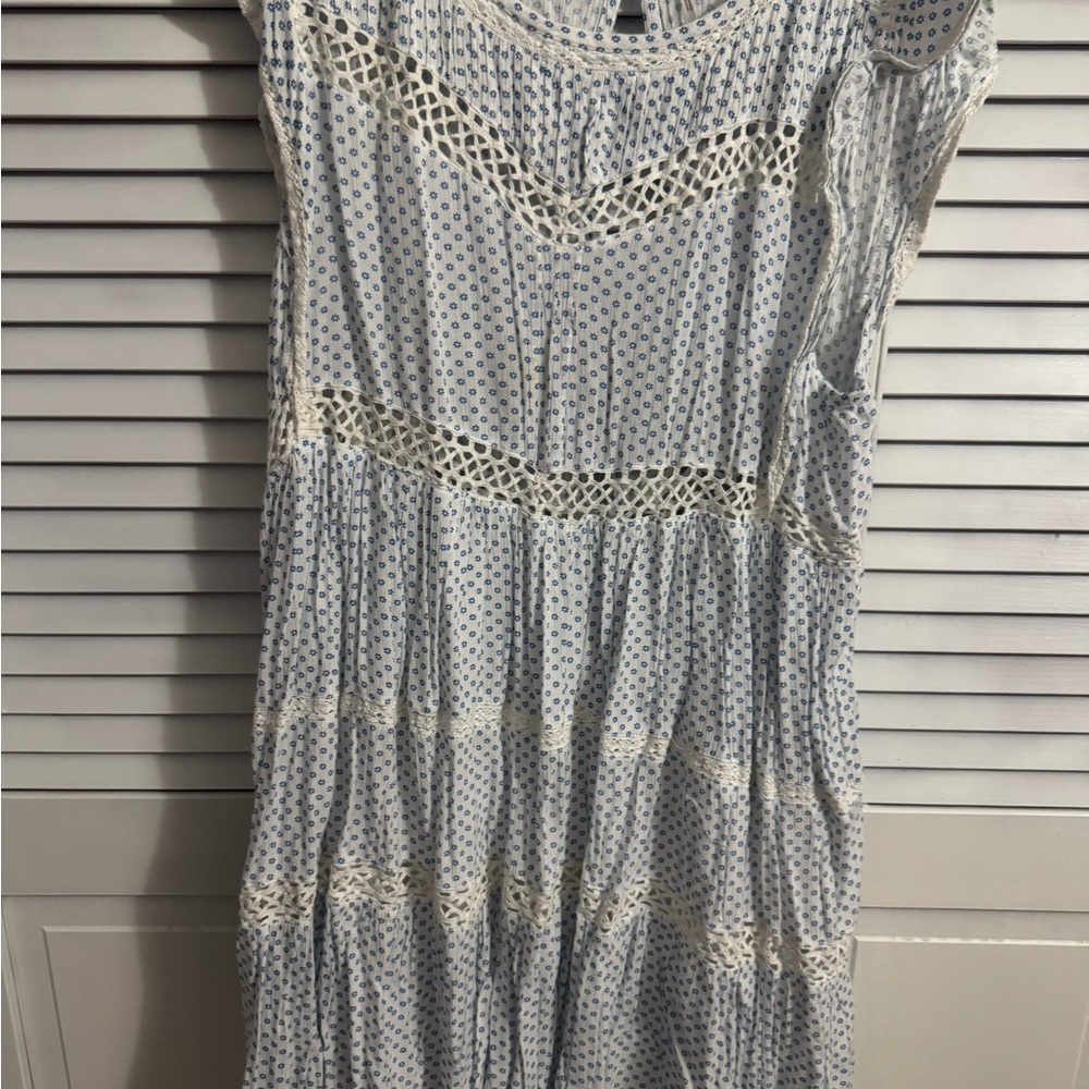 Free People Blue and White Lace Midi Dress